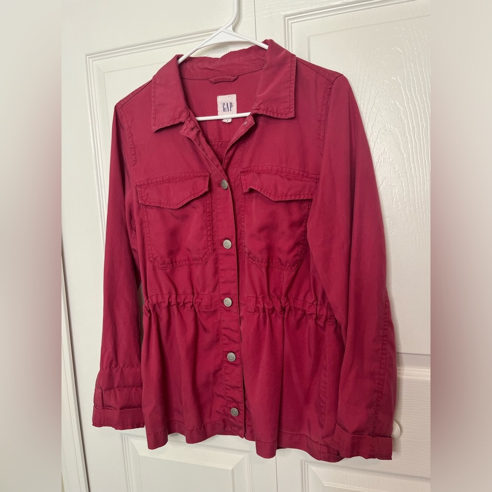GAP Red Anorak Button Down Jacket Size S Super Soft 100% Tencel